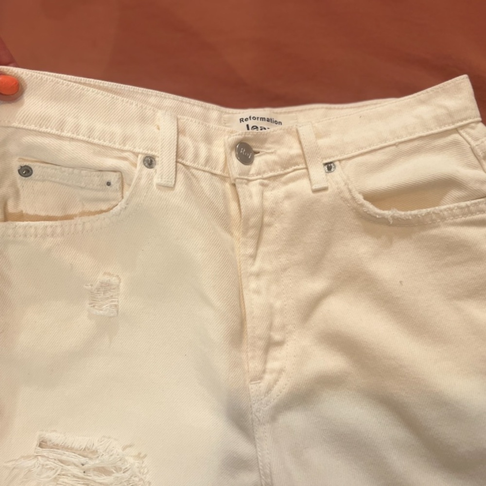 Reformation High-Rise White Ivory Julia Destroyed Jeans - Picture 10 of 16